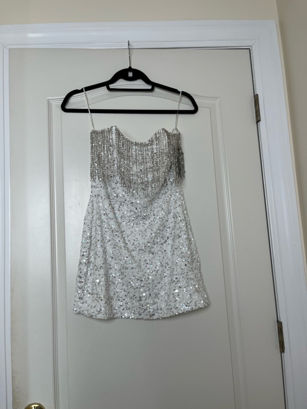 NWT Retrofete Cassandra White Sequin Fringe Strapless Mini Dress - Picture 2 of 5